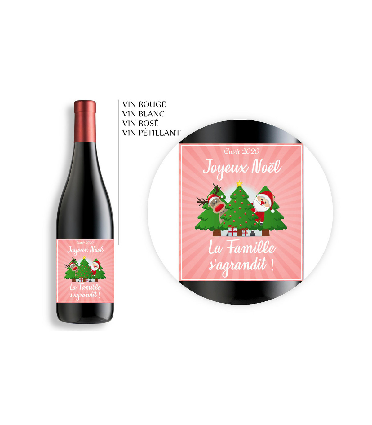 Annonce grossesse à Noël étiquette bouteille vin message à gratter